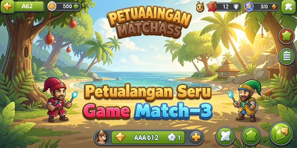 Tampilan gameplay seru dari AA62 dengan elemen Match-3.