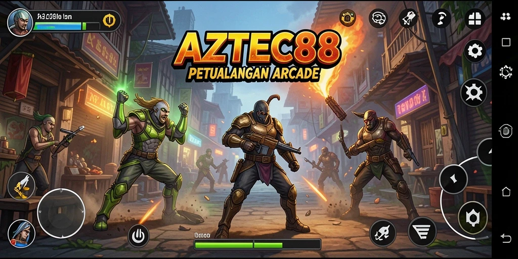 Tampilan gameplay menegangkan dan penuh warna di AZTEC88.