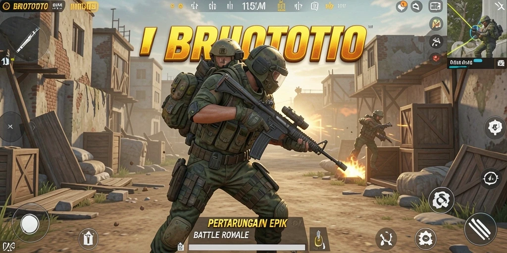 Tangkapan layar dari gameplay mendebarkan BRIOTOTO dalam pertarungan Battle Royale.