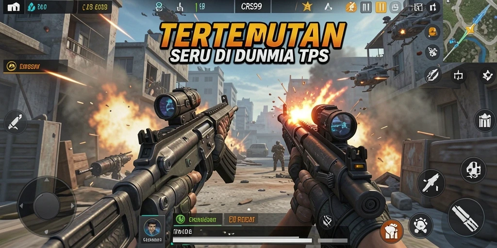 Screenshot gameplay CRS99 menampilkan pertempuran intens dalam lingkungan yang dinamis.