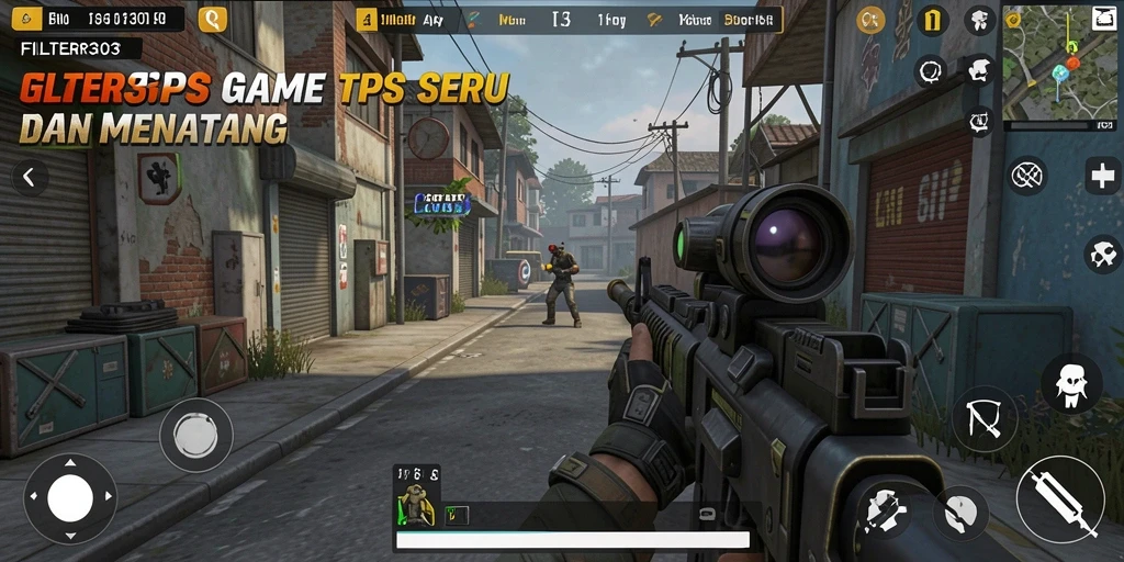 Gameplay menegangkan dalam FILTER303 saat bertempur di medan perang.