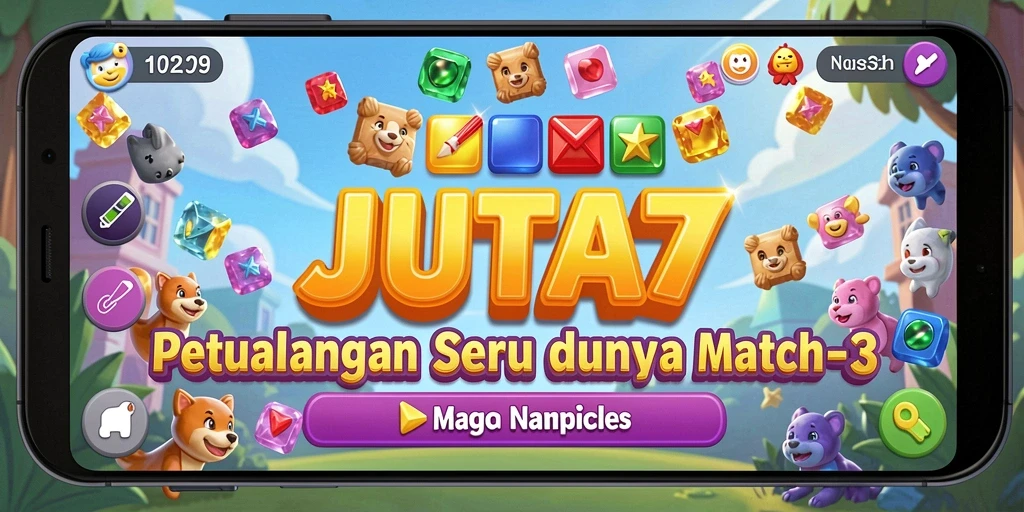 Tampilan gameplay seru dari JUTA7 dengan elemen match-3.