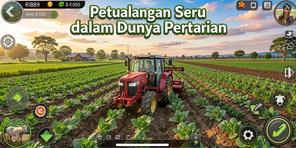 Screenshot gameplay RI889 menunjukkan petualangan seru di ladang pertanian.