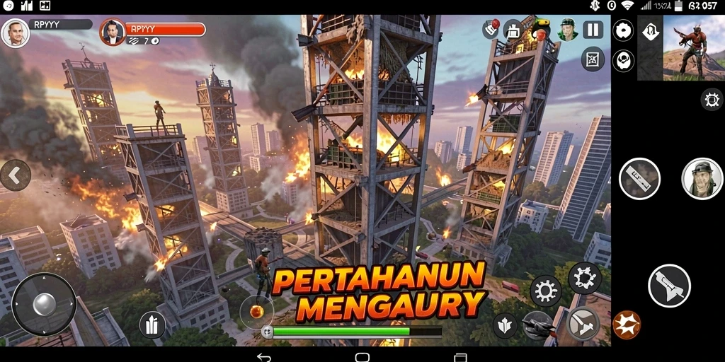 Tampilan gameplay seru dalam RPYYY saat melawan gelombang musuh.