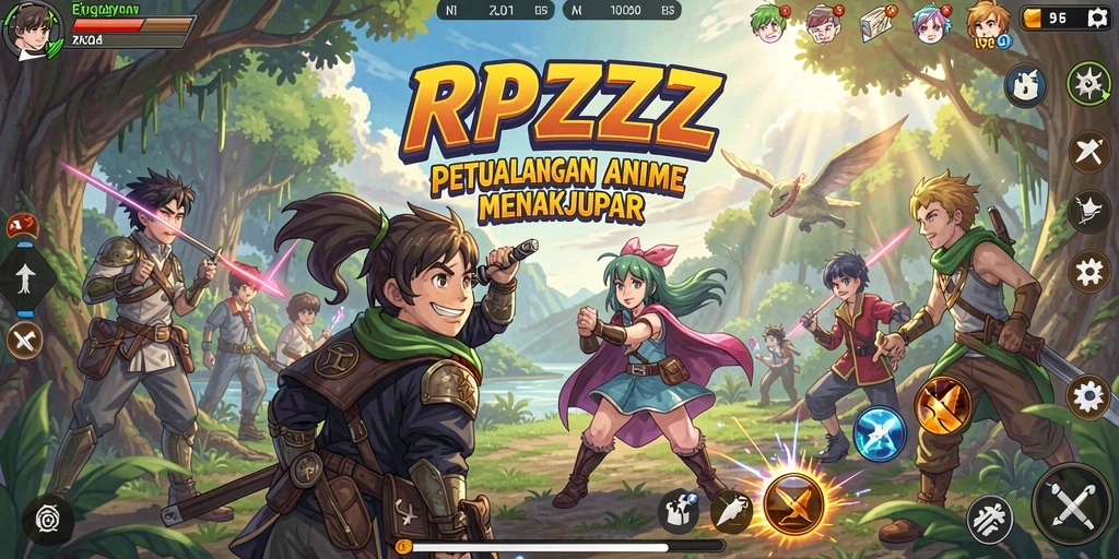 Screenshot gameplay RPZZZ menampilkan aksi karakter anime yang menakjubkan.