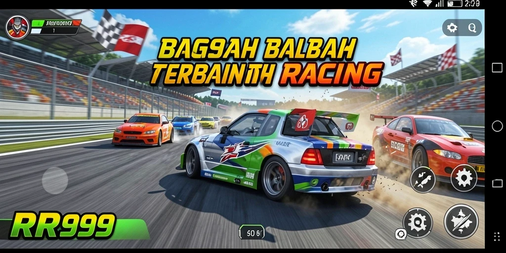 Gameplay RR999 yang mendebarkan dengan balapan cepat dan mobil keren.