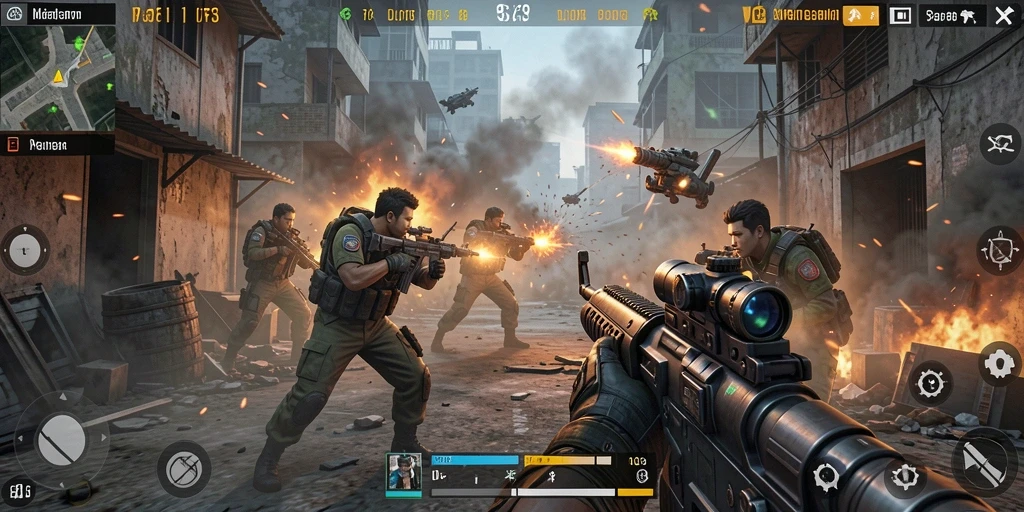 Screenshot gameplay S13 yang menunjukkan aksi tembak-tembakan yang mendebarkan.