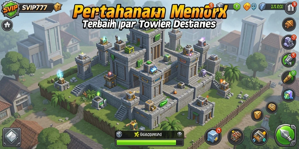 Screenshot gameplay SVIP777 menunjukkan menara yang bergerak aktif dalam pertahanan.